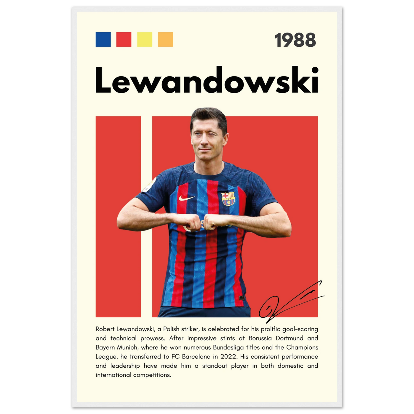 Robert Lewandowski FC Barcelona Framed Football Poster 60x90 cm 24x36″ White frame Vibrantwalls
