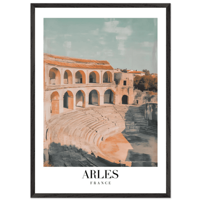 Arles France Amphitheater Framed Poster – Vintage Travel Wall Art with Wooden Frame and Serene Palette - Vibrantwalls