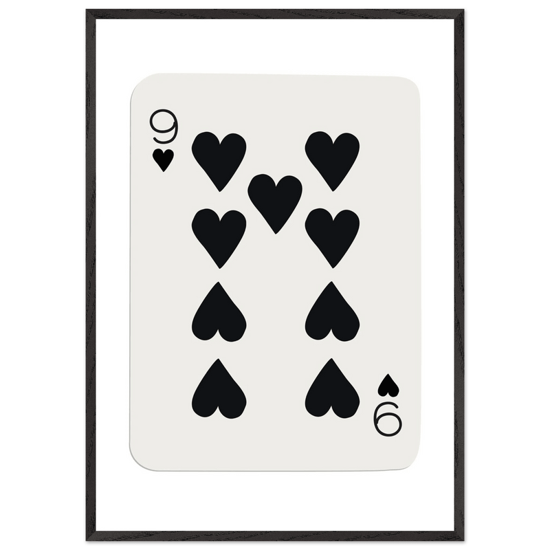 Minimalist Nine of Hearts Poker Card Print - Mounted Framed Eco-Friendly Wall Art in Various Sizes & Frame Finishes - Vibrantwalls