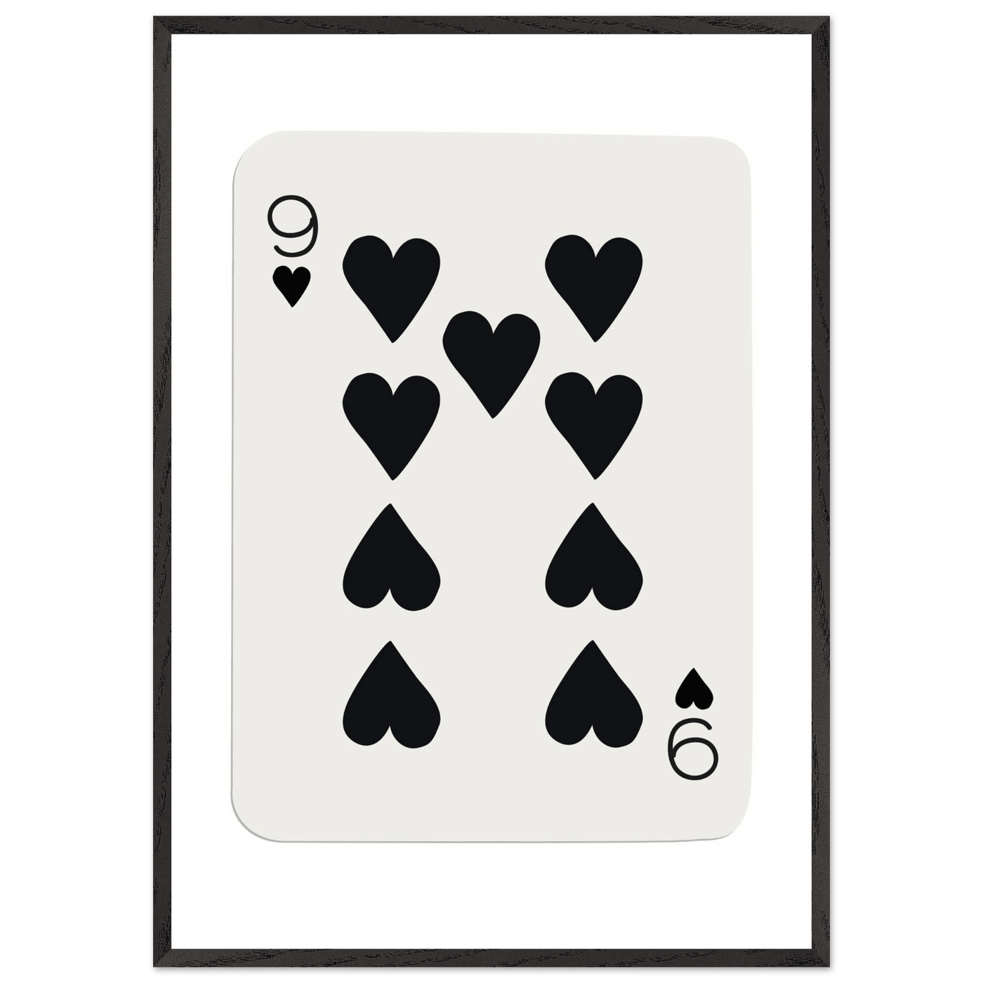 Minimalist Nine of Hearts Poker Card Print - Mounted Framed Eco-Friendly Wall Art in Various Sizes & Frame Finishes - Vibrantwalls