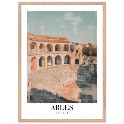 Arles France Amphitheater Framed Poster – Vintage Travel Wall Art with Wooden Frame and Serene Palette - Vibrantwalls