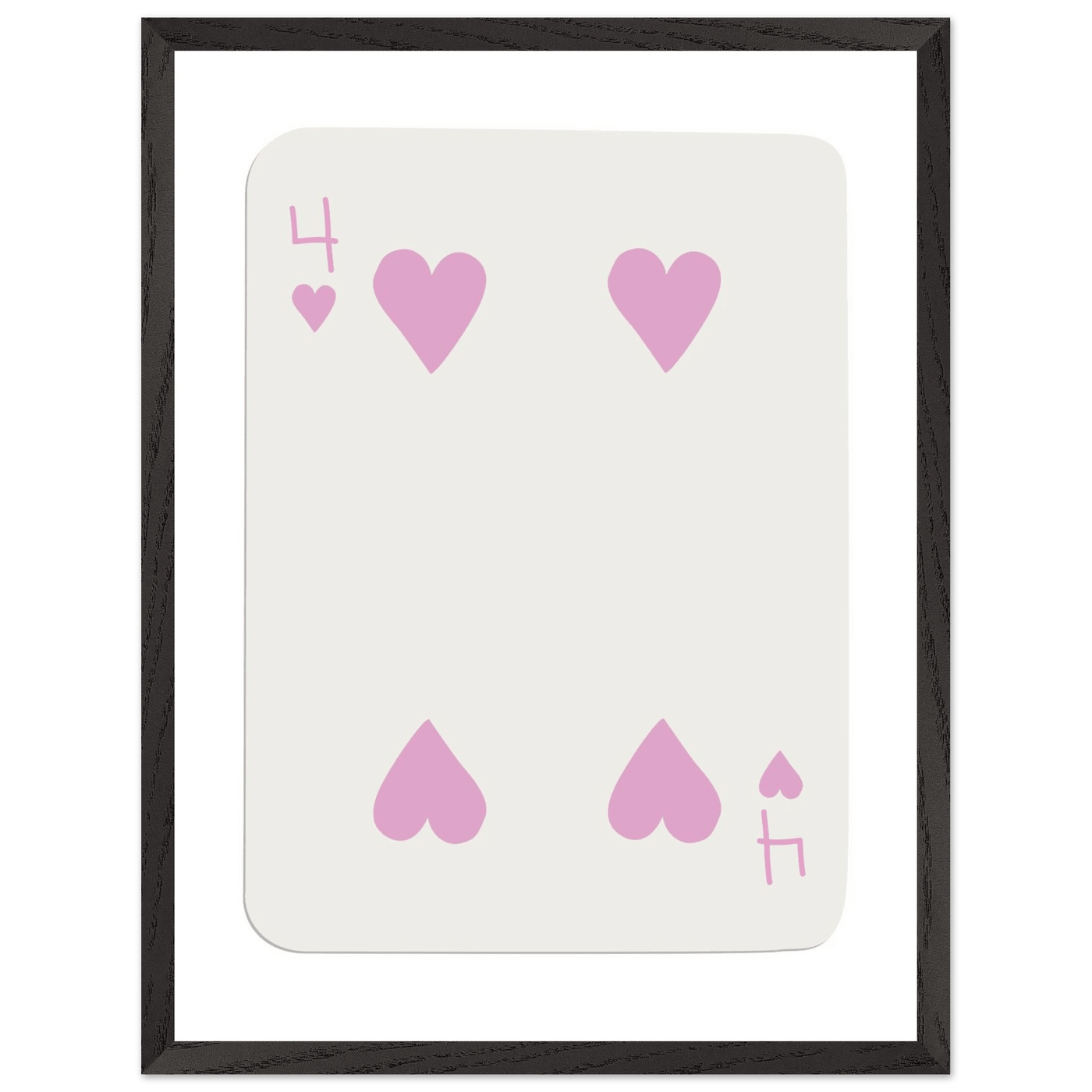 Four of Hearts Pastel Pink - Mounted Framed Poker Card Art, Eco-Friendly Wood Frame in Custom Sizes - Vibrantwalls