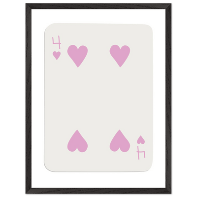 Four of Hearts Pastel Pink - Mounted Framed Poker Card Art, Eco-Friendly Wood Frame in Custom Sizes - Vibrantwalls