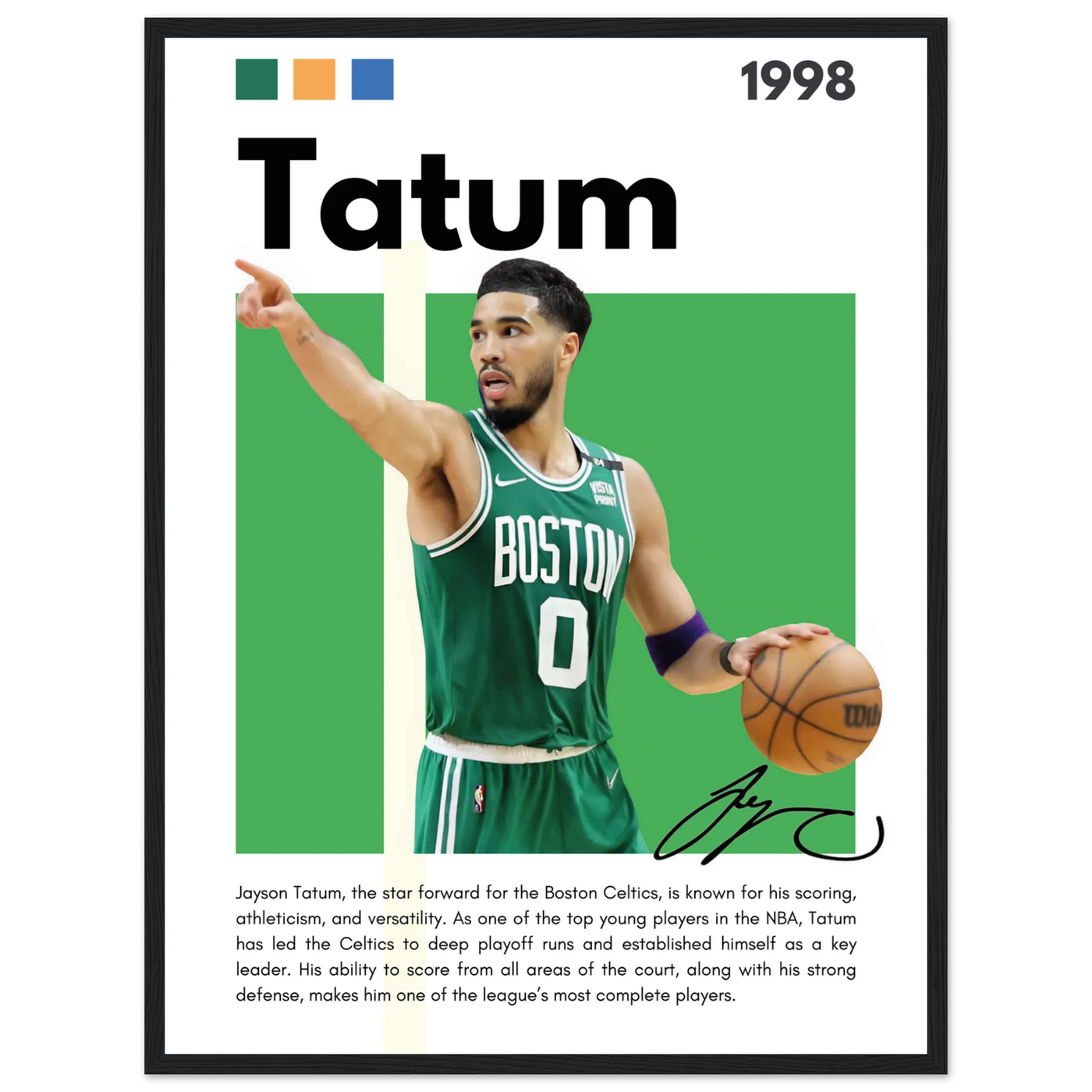 Jayson Tatum Boston Celtics Star Framed Poster 45x60 cm 18x24″ Black frame Vibrantwalls