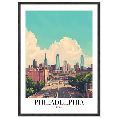 Philadelphia USA Framed Poster – Retro Cityscape Wall Art with Customizable Frame Options - Vibrantwalls