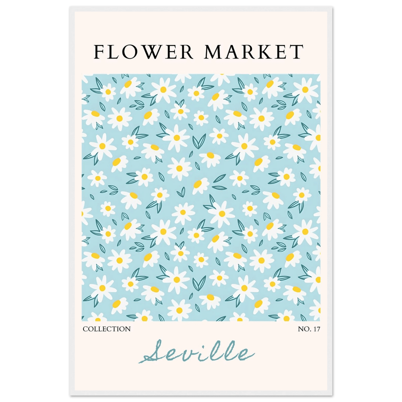 Charming Daisy Field Framed Poster – Pastel Blue & White Floral Art Print | Ready-to-Hang Wall Decor - Vibrantwalls