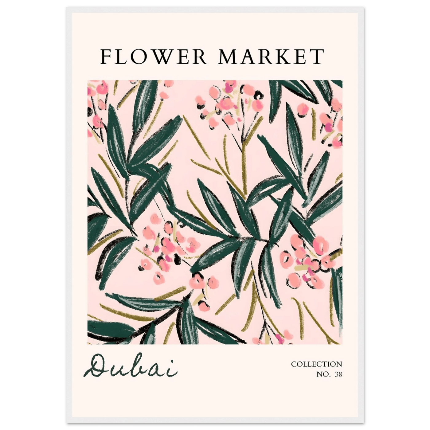 Dubai Flower Market Art Print – Blush Pink & Emerald Green Botanical Framed Poster | Ready-to-Hang - Vibrantwalls