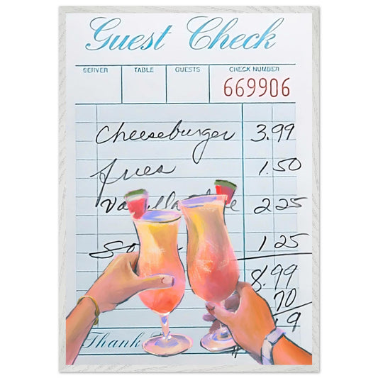 Retro Diner Cocktail "Guest Check" 70x100 cm 28x40″ White frame Ready-to-hang Vibrantwalls