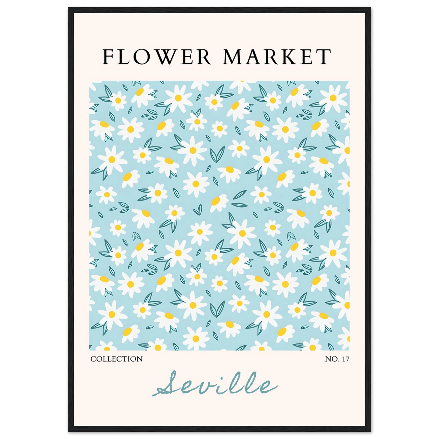 Charming Daisy Field Framed Poster – Pastel Blue & White Floral Art Print | Ready-to-Hang Wall Decor - Vibrantwalls