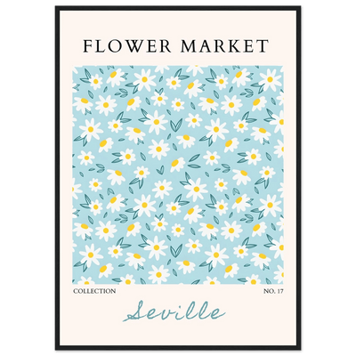 Charming Daisy Field Framed Poster – Pastel Blue & White Floral Art Print | Ready-to-Hang Wall Decor - Vibrantwalls