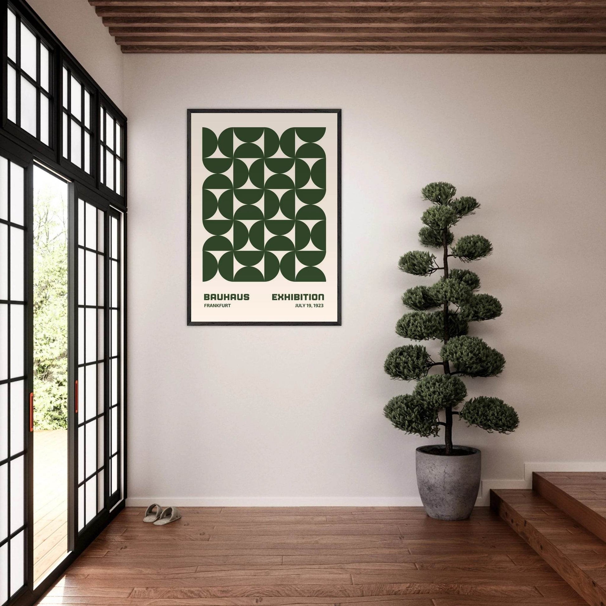 Bauhaus Forest Green Cream Movement Style Design Wall Art - Vibrantwalls