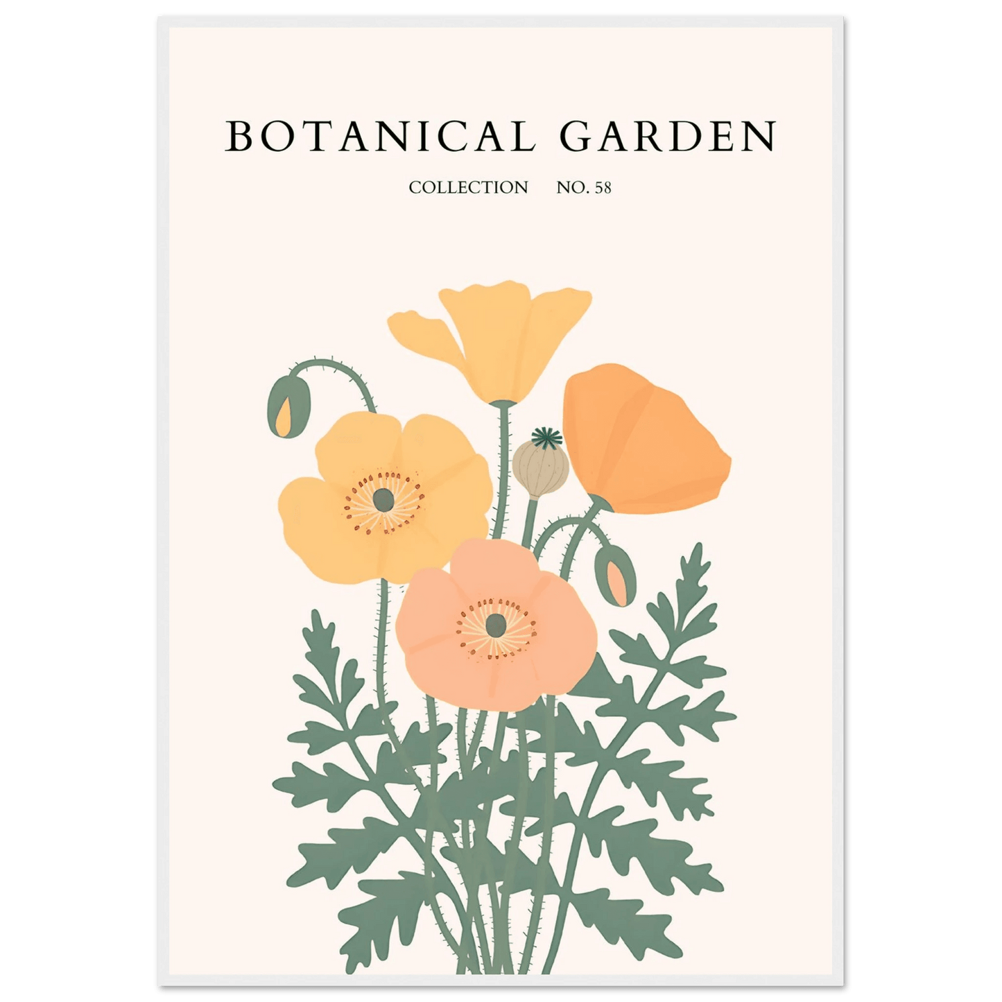 Botanical Garden Poppy Framed Poster – Warm Hues & Nature Art Print | Ready-to-Hang Floral Decor - Vibrantwalls