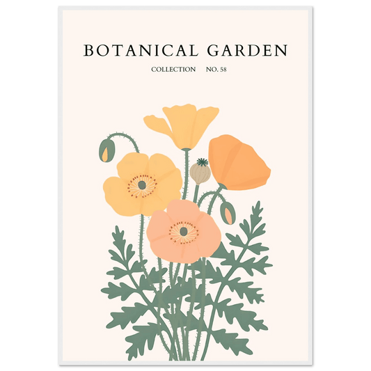 Botanical Garden Poppy Framed Poster – Warm Hues & Nature Art Print | Ready-to-Hang Floral Decor - Vibrantwalls