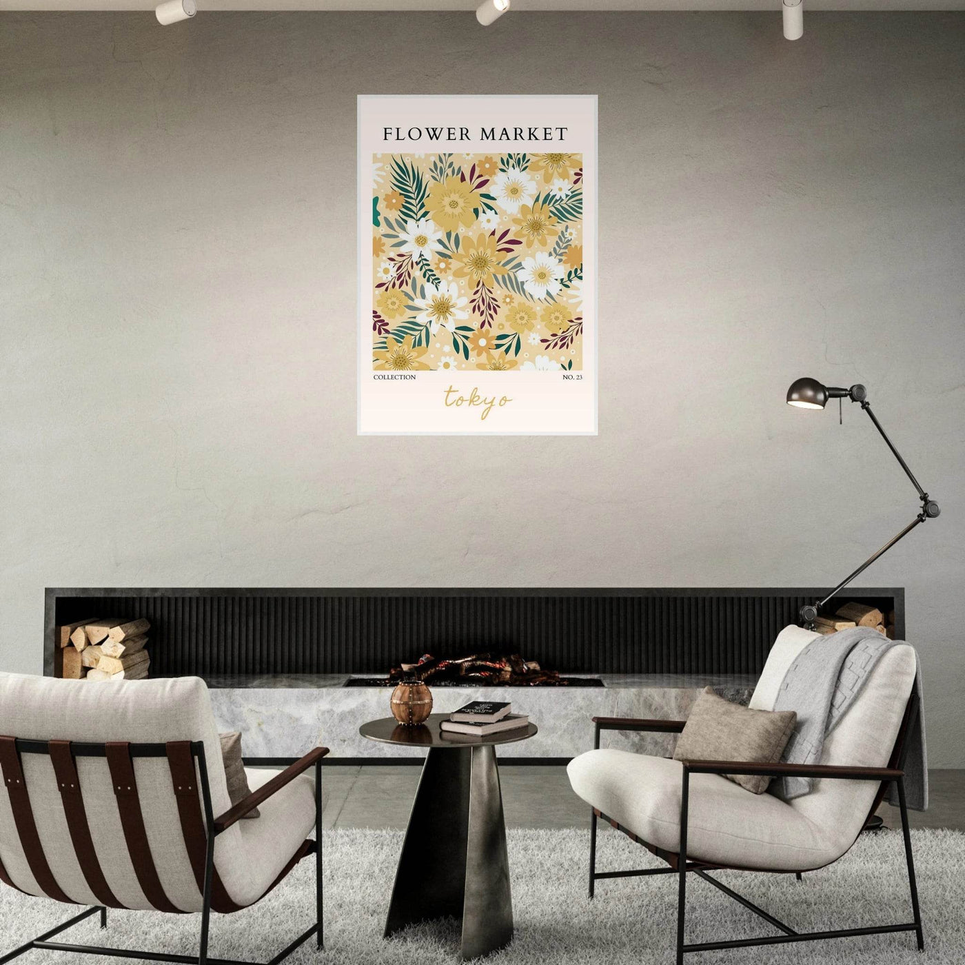 Tokyo Flower Market Framed Poster – Botanical Golden & White Floral Print | Ready-to-Hang Wall Art - Vibrantwalls