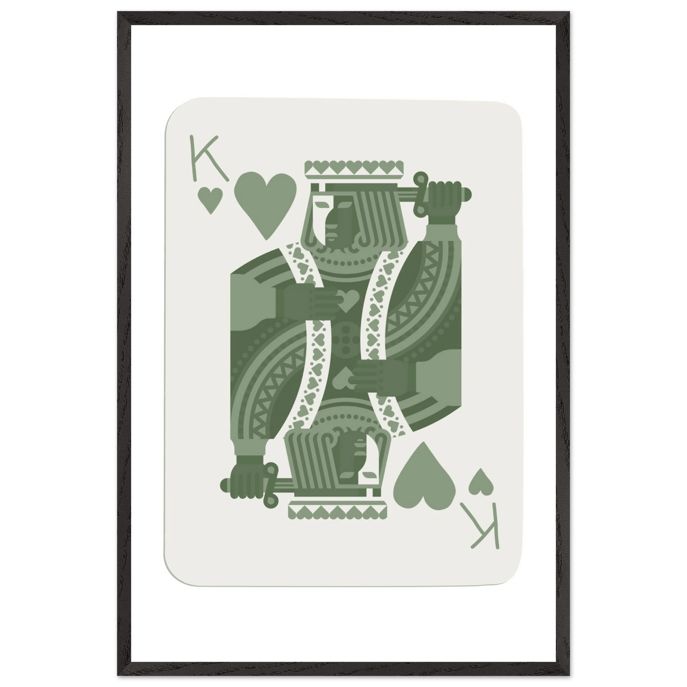King of Hearts Poker Card Print - Sage Green & White Framed Art, Eco-Friendly Wood Frame - Vibrantwalls