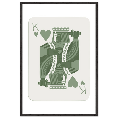 King of Hearts Poker Card Print - Sage Green & White Framed Art, Eco-Friendly Wood Frame - Vibrantwalls