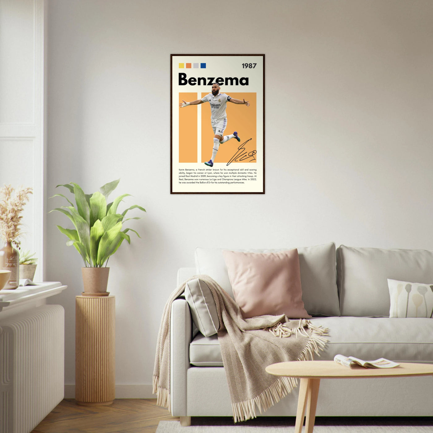 Karim Benzema Real Madrid Soccer Framed Poster – Modern Football Art Print with Signature Detail Vibrantwalls