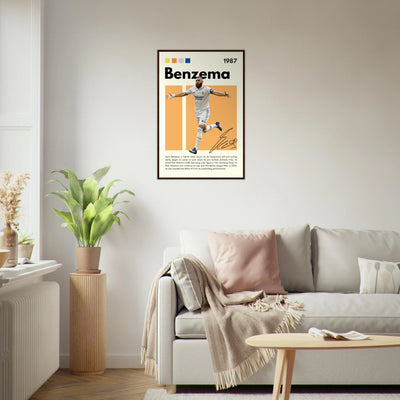 Karim Benzema Real Madrid Soccer Framed Poster – Modern Football Art Print with Signature Detail Vibrantwalls