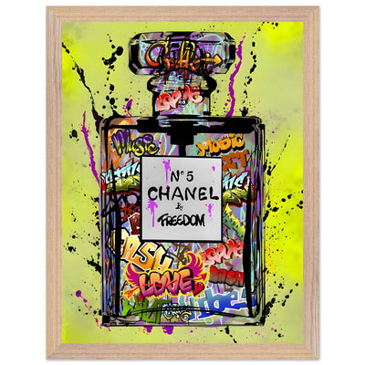 Coco Chanel No. 5 Graffiti Art Print - Vibrant Street Style Perfume Bottle Framed Wall Art - Vibrantwalls