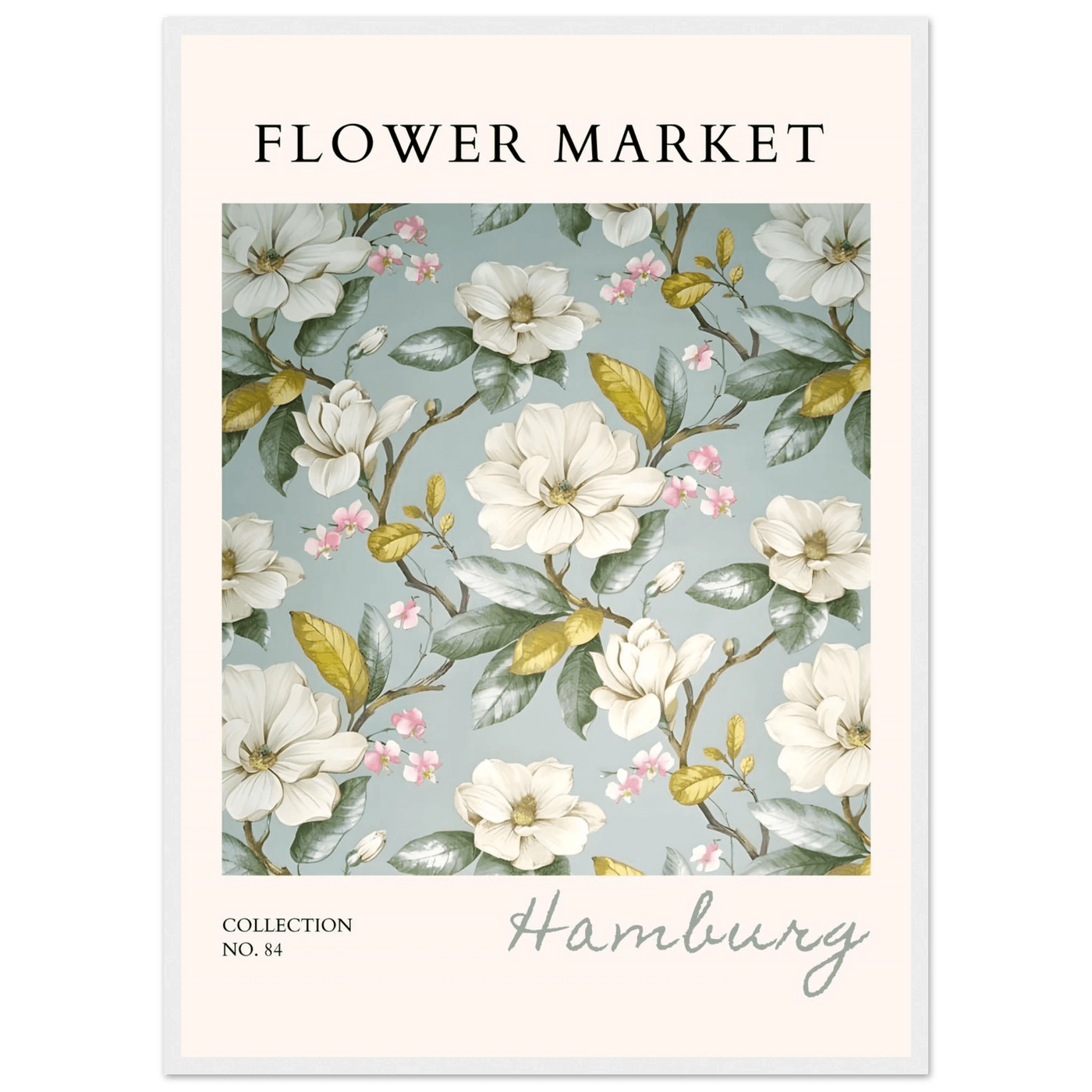 Hamburg 'Flower Market' Framed Poster – Elegant Magnolia & Cherry Blossom Art Print | Ready-to-Hang - Vibrantwalls