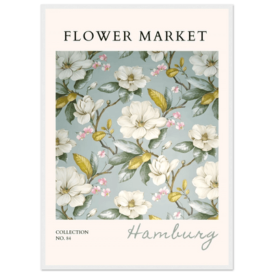 Hamburg 'Flower Market' Framed Poster – Elegant Magnolia & Cherry Blossom Art Print | Ready-to-Hang - Vibrantwalls