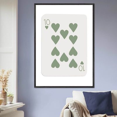 Minimalist Ten of Hearts Poker Card Print - Mounted & Framed Wall Art, Eco-Friendly Wood Frame in Your Choice of Finish - Vibrantwalls