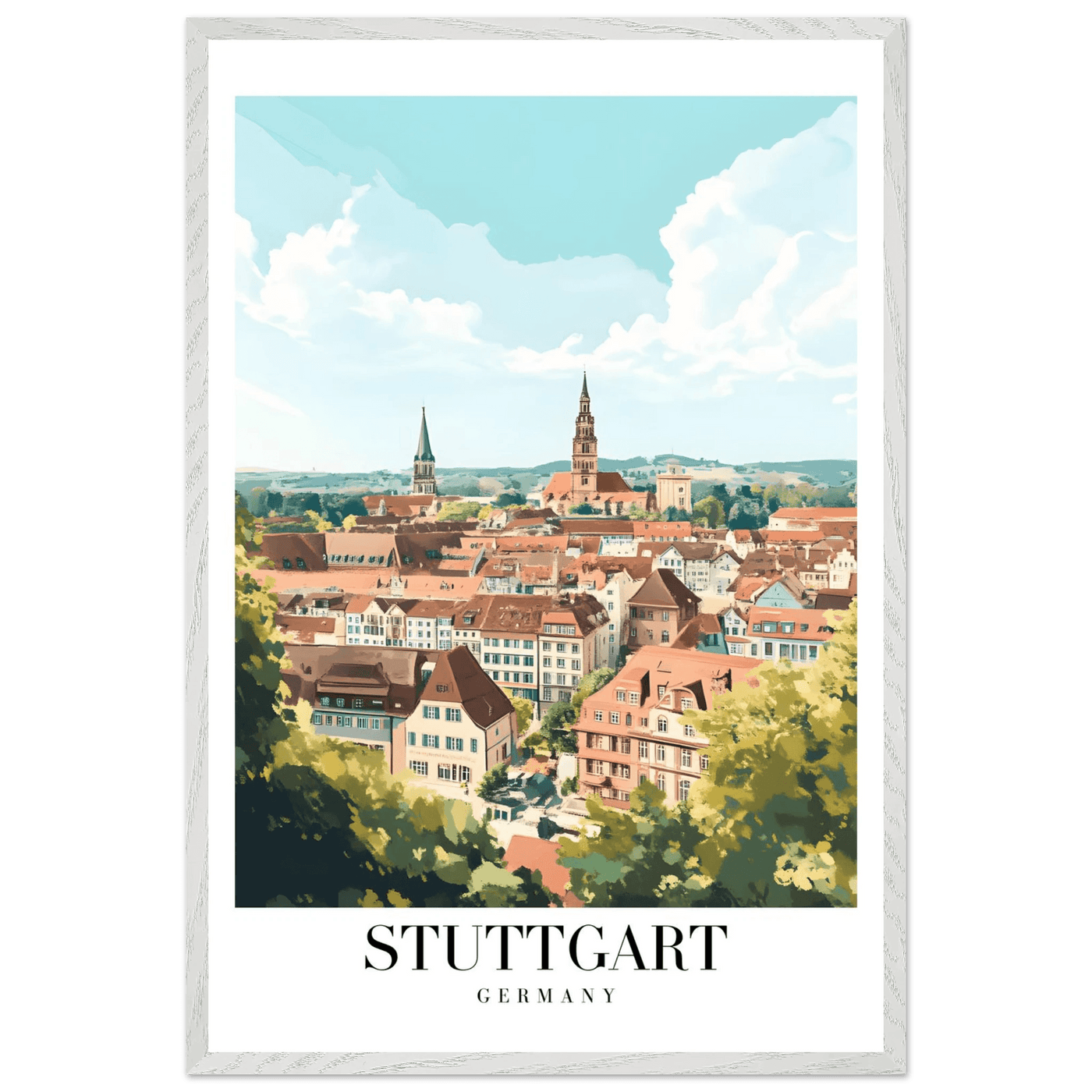 Stuttgart Germany Framed Poster – Vintage European Cityscape Wall Art with Customizable Wooden Frame - Vibrantwalls