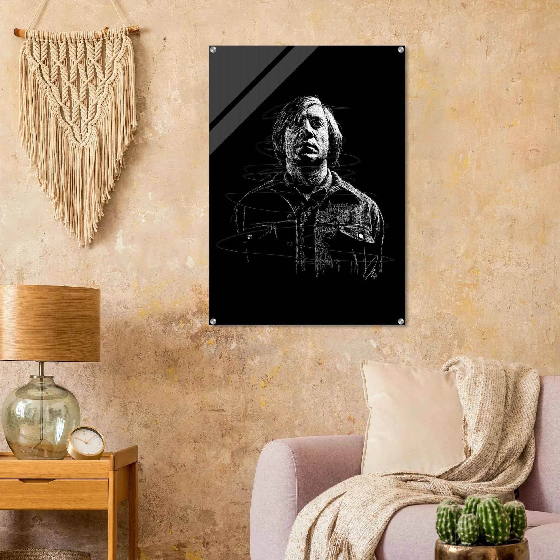 Javier Bardem in No Country for Old Men – Iconic Scrawl Art Acrylic Print - Vibrantwalls