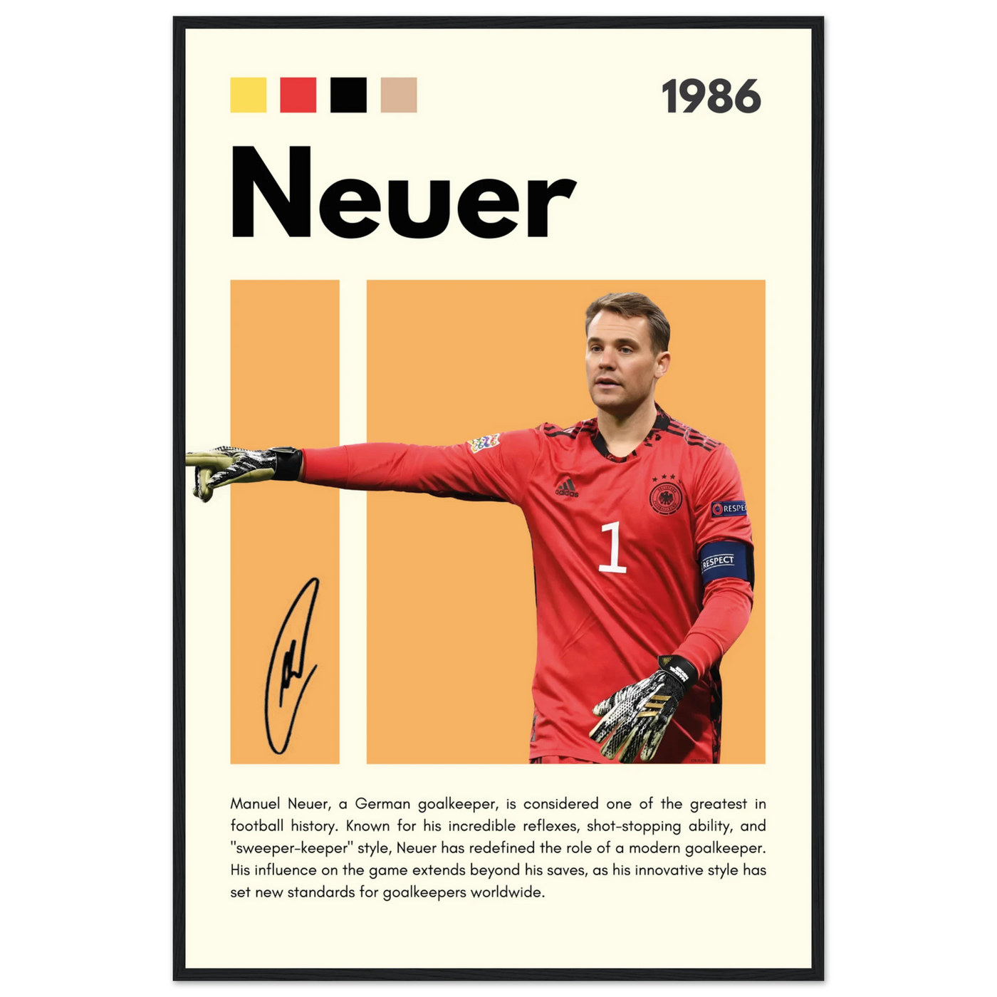 Manuel Neuer Goalkeeper Framed Football Legend Poster 60x90 cm 24x36″ Black frame Vibrantwalls