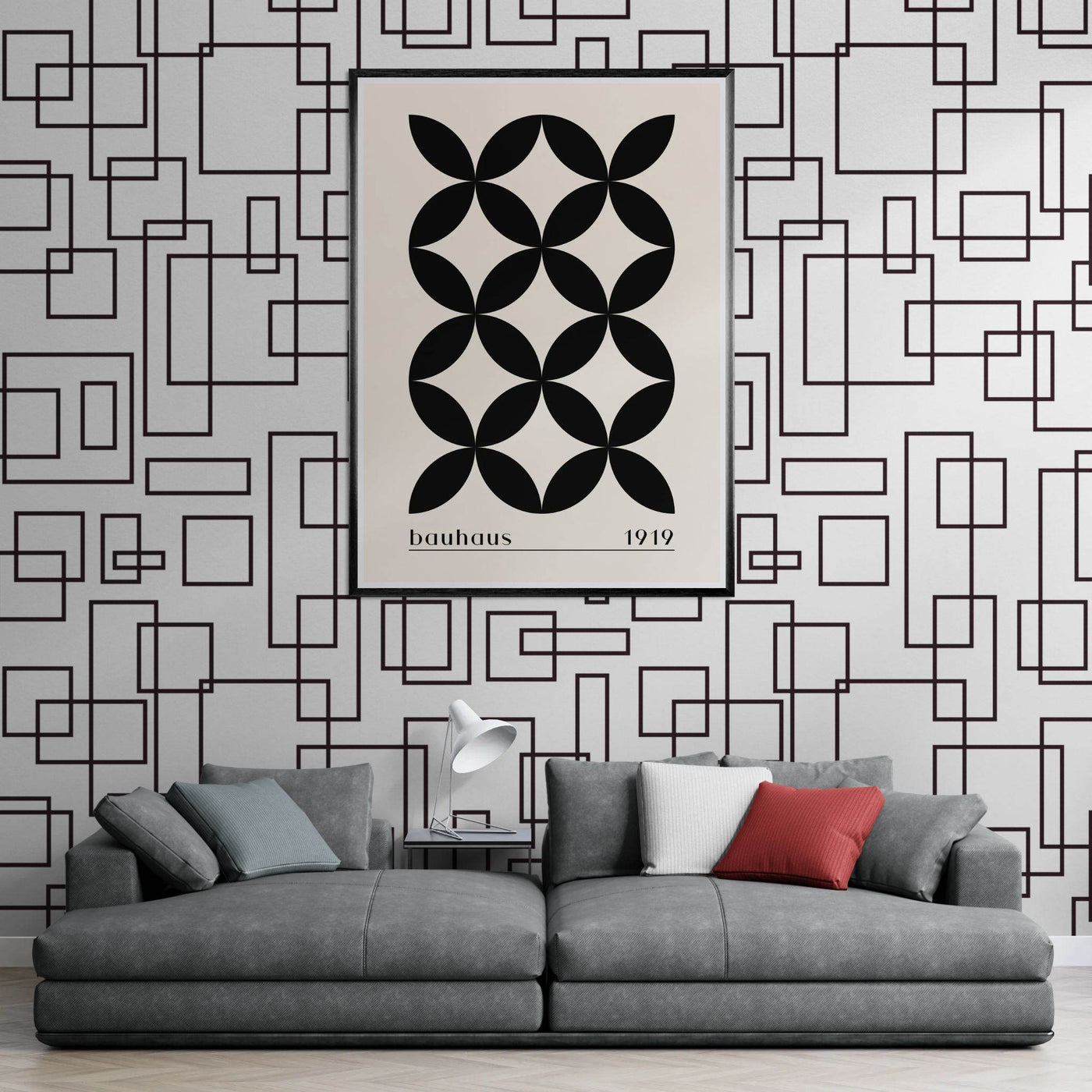 Bauhaus 1919 Black & Beige Circles - Vibrantwalls