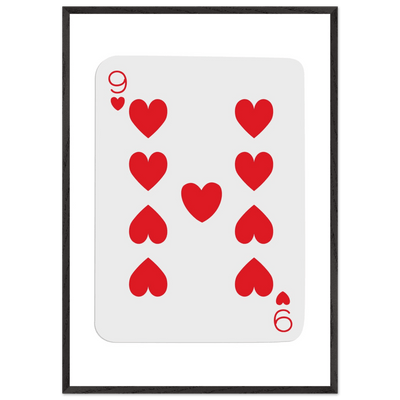 Bold Nine of Hearts Poker Card Print - Eco-Friendly Framed Poster Art in Your Choice of Frame & Size - Vibrantwalls