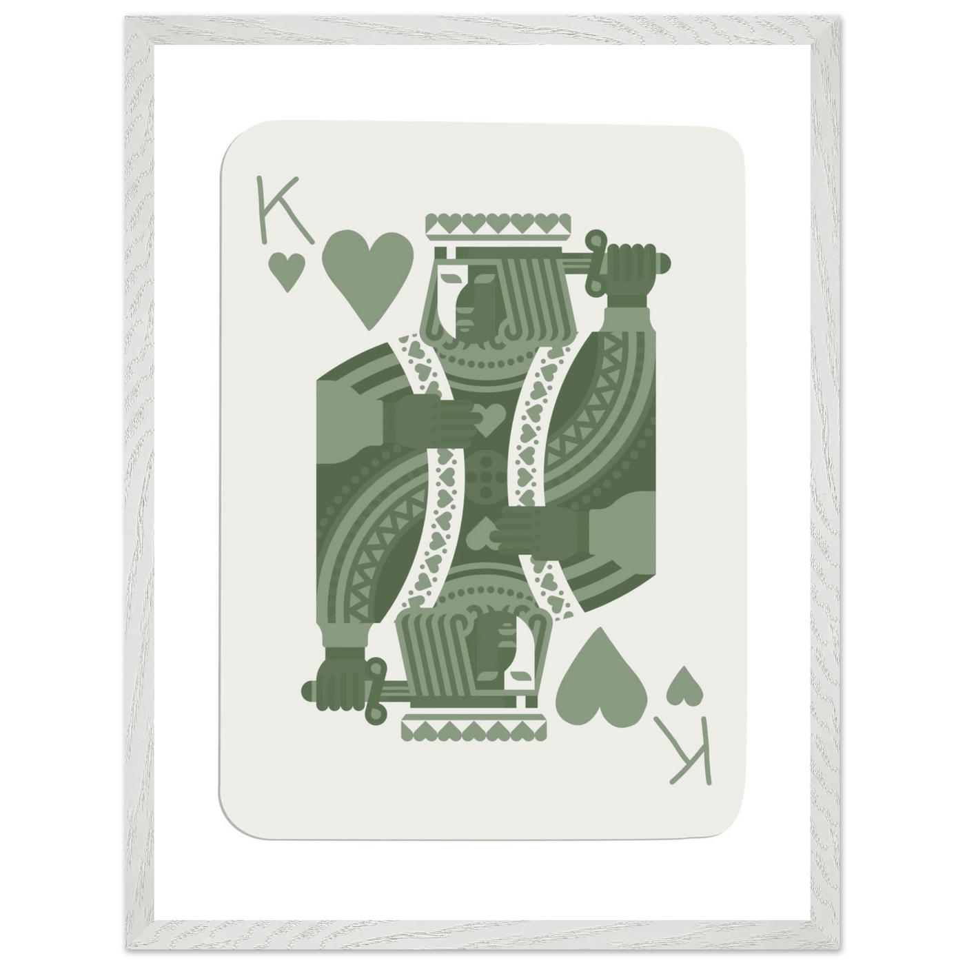 King of Hearts Poker Card Print - Sage Green & White Framed Art, Eco-Friendly Wood Frame - Vibrantwalls
