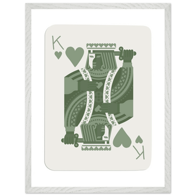 King of Hearts Poker Card Print - Sage Green & White Framed Art, Eco-Friendly Wood Frame - Vibrantwalls