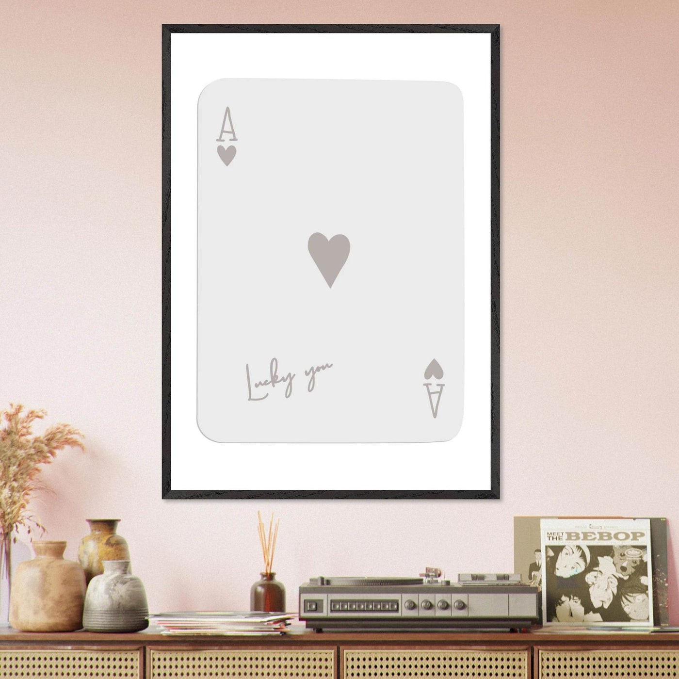 Minimalist Ace of Hearts Poker Card Print - Lucky You Wall Art, Eco-Friendly Wood Frame Poster - Vibrantwalls