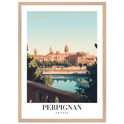Perpignan France Framed Poster – Vintage Cityscape Wall Art with Wooden Frame - Vibrantwalls