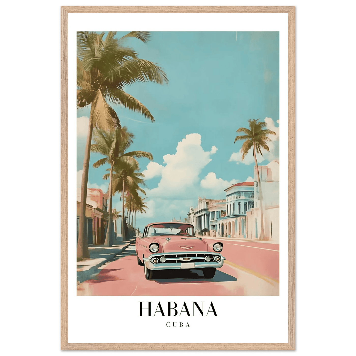 Habana Cuba Framed Poster – Vintage Pink Car Travel Art with Wooden Frame - Vibrantwalls