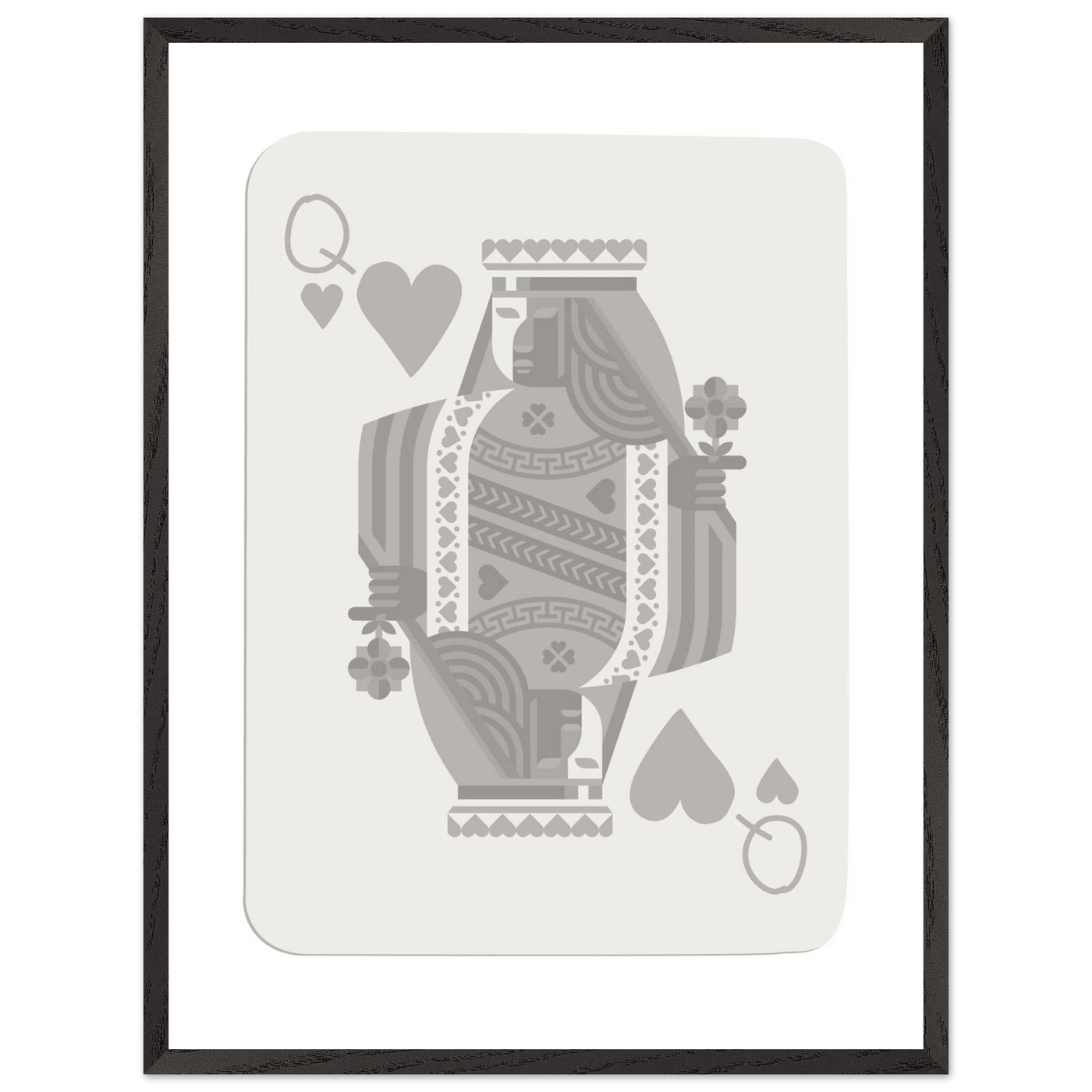 Queen of Hearts Poker Card Print - Grey & White Framed Art, Eco-Friendly Wood Frame in Multiple Sizes - Vibrantwalls