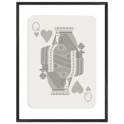 Queen of Hearts Poker Card Print - Grey & White Framed Art, Eco-Friendly Wood Frame in Multiple Sizes - Vibrantwalls