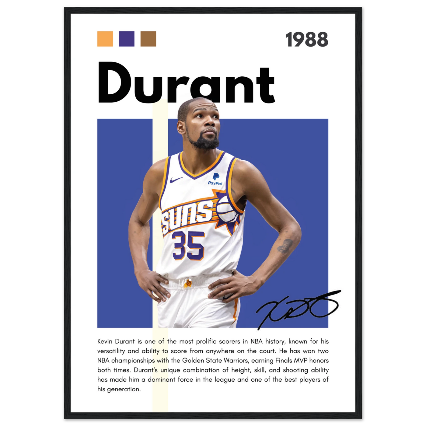 Kevin Durant Slim Reaper Suns Framed Poster 50x70 cm 20x28″ Black frame Vibrantwalls