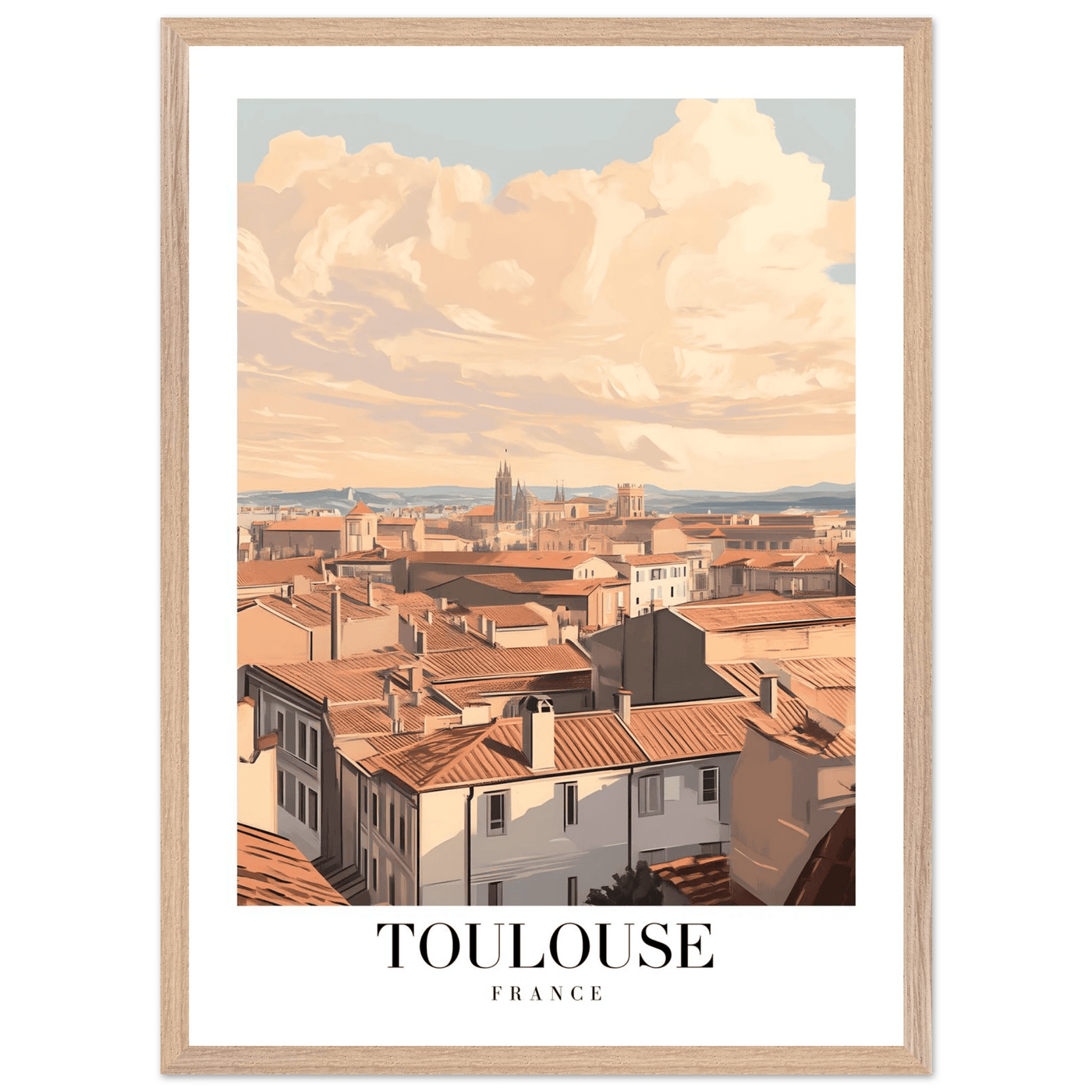Toulouse France Framed Poster – Vintage Sunset Cityscape Wall Art with Wooden Frame - Vibrantwalls
