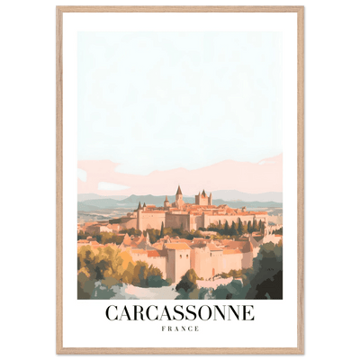 Carcassonne France Framed Poster – Vintage Travel Wall Art in Pastel Hues & Wooden Frame - Vibrantwalls