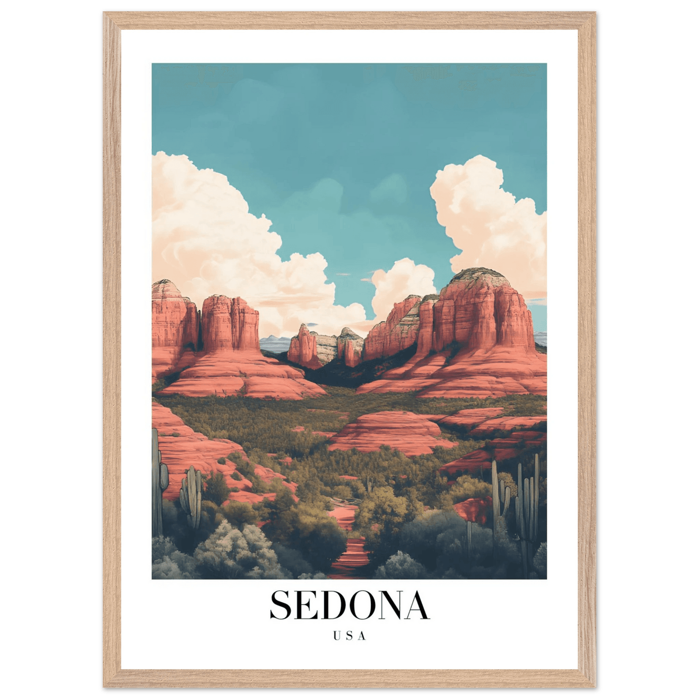 Sedona USA Framed Poster – Iconic Red Rocks Wall Art with Vintage Desert Vibes - Vibrantwalls