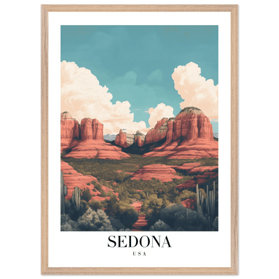 Sedona USA Framed Poster – Iconic Red Rocks Wall Art with Vintage Desert Vibes - Vibrantwalls