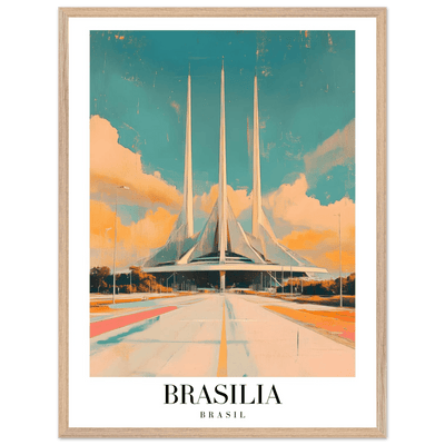 Brasília Brasil Mid-Century Modern Framed Poster – Vintage Travel Art with Wooden Frame - Vibrantwalls