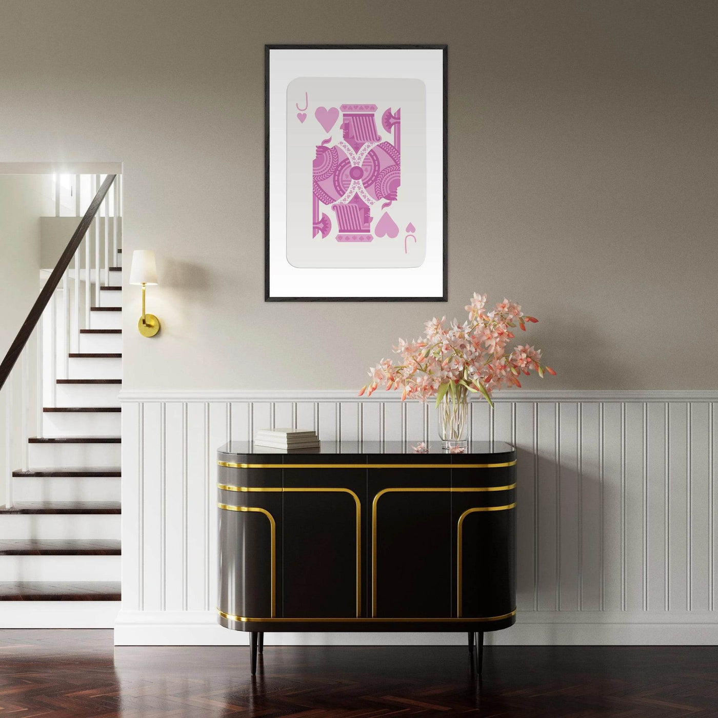 Jack of Hearts Poker Card Print - Eclectic Pink Framed Art - Eco-Friendly Wood Frame, Ready-to-Hang Decor - Vibrantwalls