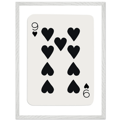 Minimalist Nine of Hearts Poker Card Print - Mounted Framed Eco-Friendly Wall Art in Various Sizes & Frame Finishes - Vibrantwalls