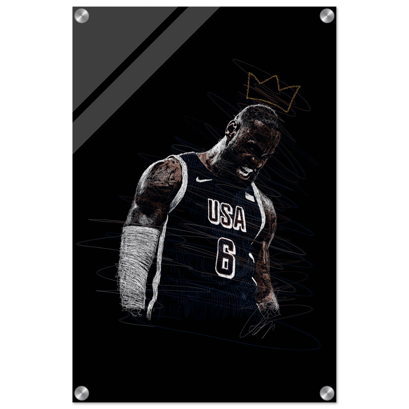 LeBron James 'King' Sketch Acrylic Print – Dynamic, Modern Sports Wall Art in Multiple Sizes - Vibrantwalls