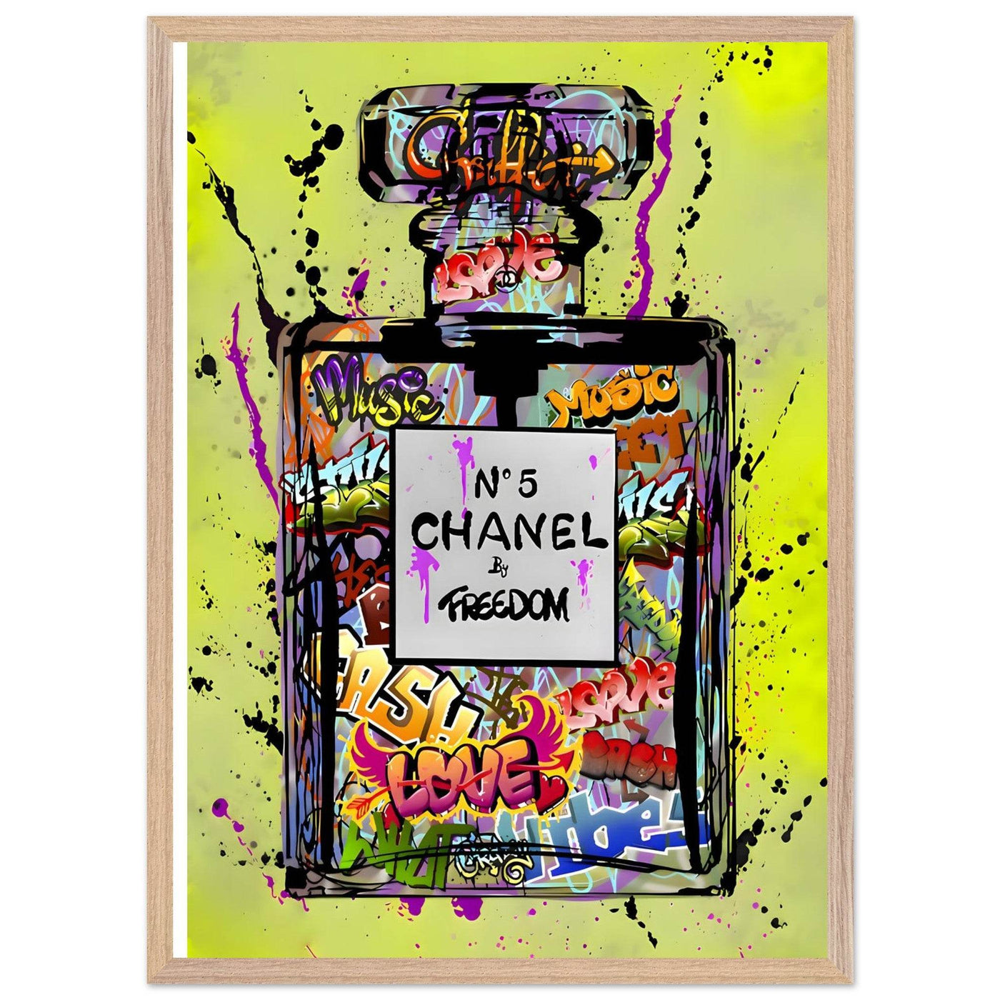 Coco Chanel No. 5 Graffiti Art Print - Vibrant Street Style Perfume Bottle Framed Wall Art - Vibrantwalls