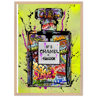 Coco Chanel No. 5 Graffiti Art Print - Vibrant Street Style Perfume Bottle Framed Wall Art - Vibrantwalls
