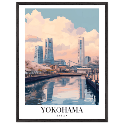 Yokohama Japan Framed Poster – Serene Pastel Cityscape Wall Art with Wooden Frame - Vibrantwalls